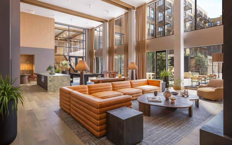 a room with a couch and a table with a coffee table