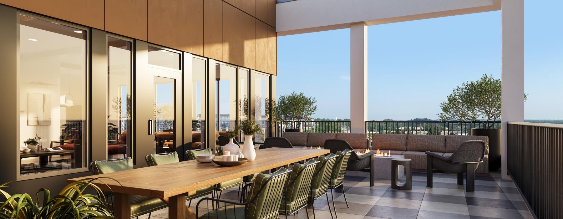 a room with a table and chairs