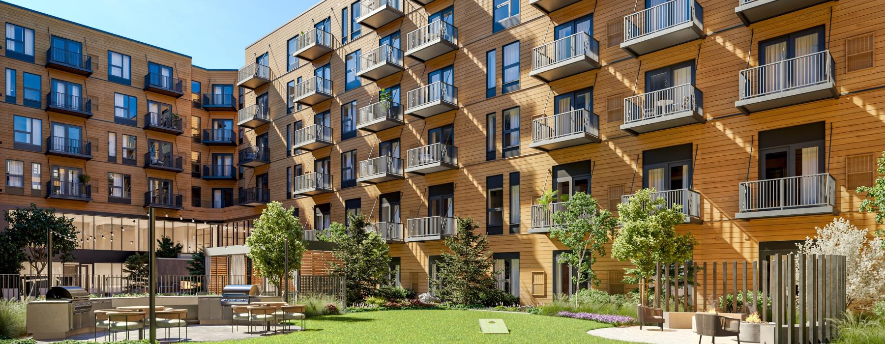 a building with a lawn in front